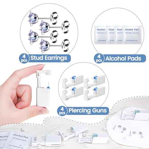 12 Pcs Ear Piercing Kit Disposable Ear Piercing Gun Kit with 4 Pcs 5 Prong Setting Cubic Zirconia Rainbow Star Earrings Stud 316L Stainless Steel Easy to Use Self Ear Piercer Gun Kit Silver
