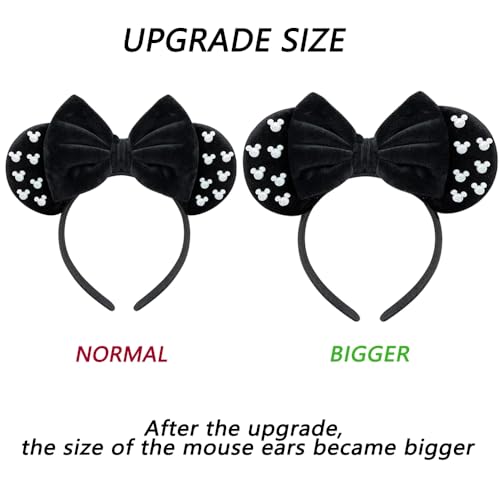 Trnerm Large Size Mouse Ears Headband for Women in Black Fuzzy Fabric, Plus-size Park Ears Headband for Birthday, Cosplay Party, Christmas, Halloween, Party