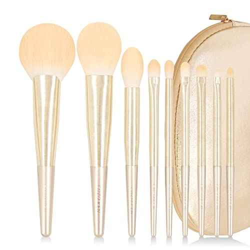 Natural Hair Makeup Brush Set Professional, Fox Hair Makeup Brushes Set with Case by Luxury ENZO KEN, Gold Cosmetic Brushes Makeup Set, Natural Makeup Brushes, Natural Bristle Makeup Brushes.(Cloud)