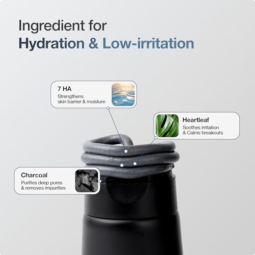 Hyaluronic Acid & Ceramide All-In-One Cleanser, Deep Hydrating Face Wash with Charcoal, Coconut, and Turmeric for Radiant, Moisturized, and Balanced Skin
