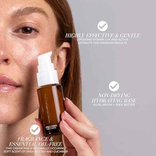 Fitglow Beauty | Eye C Firm Anti Aging, Firming & Hydrating Eye Cream | Reduce Wrinkles, Fine Lines, Dark Circles & Puffiness | Vitamin C + K, Caffeine, Hyaluronic & Botanical Extracts | Clean Beauty