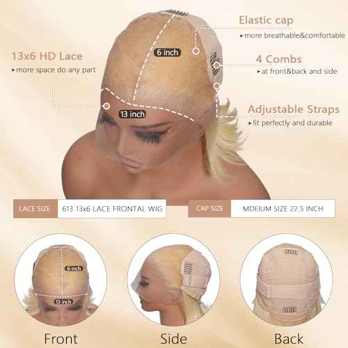 Blonde Bob Wig Human Hair 180 Density 12 Inch Straight 613 Bob Wig Human Hair 13x6 HD Lace Frontal Wigs, 100% Real Human Hair 613 Glueless Wigs Pre Plucked With Baby Hair Natural Look For Beginners