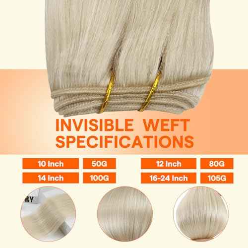 Full Shine Weft Hair Extensions Human Hair Color Platinum Blonde Human Hair Bundles Invisible Sew In Hair Extensions Double Weft Extensions Blonde Straight Hair Weft Sew Ins 105G 22 Inch
