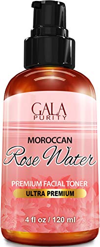 Pure Rose Water, Large 4oz (Moroccan) Made from Petals: 100% All Natural Rosewater Bottle - Best Complete Facial & Skin Toner, Hair Oil, Moisturizer and Cleanser - Makes a Great Rose Tub Tea