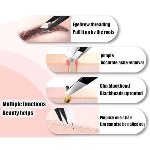 Tweezers Kit Tweezer for Women Facial Hair Removal Tweezers Professional Tweezers Set Eyebrow Tweezer, [9+1 PCS] Professional Stainless Steel Eyebrow for Women &Men,Black Beauty Sets