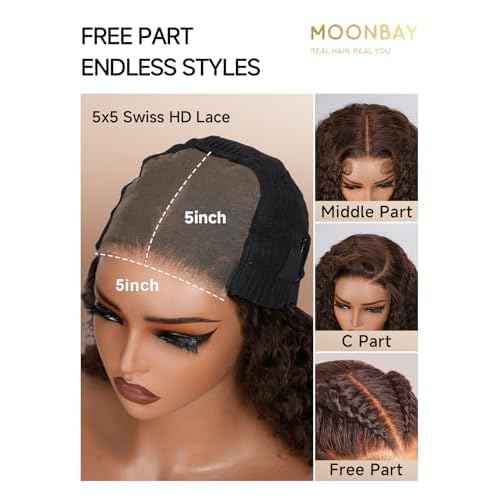 Glueless Wigs Human Hair Pre Plucked Pre Cut 22in Chocolate Brown Deep Wave 5x5 HD Lace Closure Wigs Human Hair 200 Density Wear and Go Glueless Wig with Baby Hair