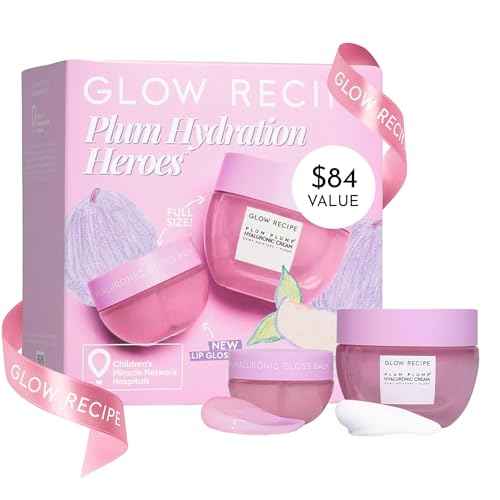 Glow Recipe Plum Hydration Heroes Holiday Kit - Plum Plump Hyaluronic Acid Cream (50ml) & Ultra Moisturizing Gloss Balm (15ml) - Hydrate, Plump, and Balance Dry Skin & Parched Lips - Vegan Set (2-Pc)