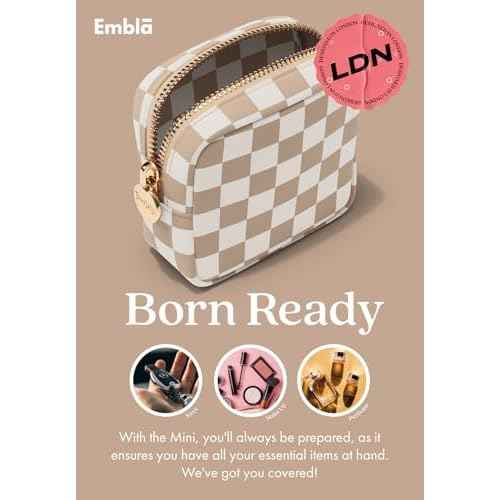 Embla Makeup Bag Travel Cosmetic Bag, Toiletry Bag, Cute Makeup Organizer, Nylon Zipper Pouch Purse Storage Bag Cosmetics Organizer, Womens Make Up Bag Mini Makeup Bags (Sand Checkered)