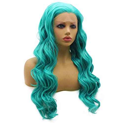 iwonawig Iewig Long Wavy Blue Synthetic Lace Front Wig Heat Resistant Fiber Hair
