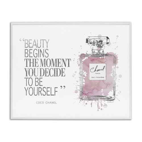 Stupell Industries Beauty Begins Fashion Perfume, Design by Amanda Greenwood White Framed Wall Art, 16 x 20, Pink