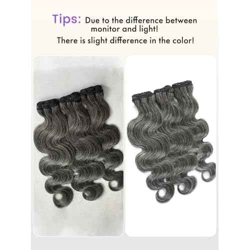 Grey Bundles Human Hair 12 14 16 Inch Salt and Pepper Body Wave Human Hair White Grey 3 Bundles Human Hair Extensions 100% Unprocessed 12A Brazilian Hair for Black Women