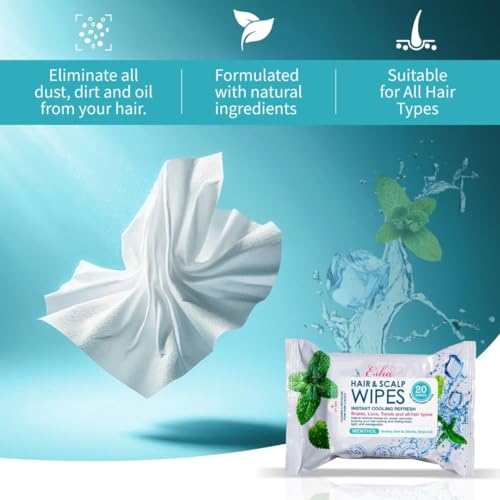 2 Packs, Esha Hair & Scalp Wipes ? No-Rinse Waterless Cleansing Wipes for Braids, Wigs & Scalp Care ? Removes Sweat, Odor & Product Buildup ? Protective Style Essential