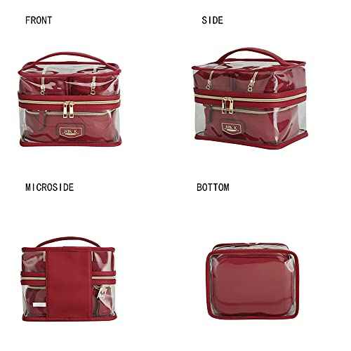 MKF 4PCS Stylish Cosmetic Bag Portable Makeup Travel Organizer Case Navy Red