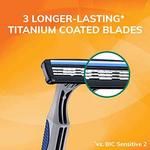 BIC Sensitive 3 Disposable Razors for Men With 3 Blades for Sensitive Skin, 12 Count Value Pack of Shaving Razors