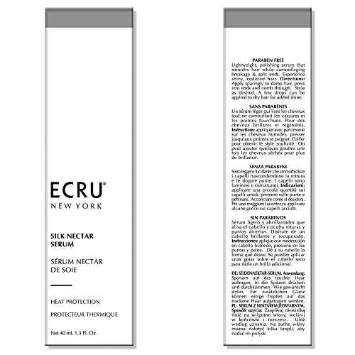 ECRU NEW YORK Silk Nectar Shine Serum, Lightweight Hair Serum, Shine Polish for Hair, TSA Friendly, 1.3oz