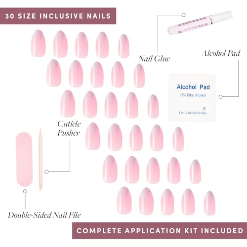 Glamnetic Press On Nails - Winter Storm | Semi-Transparent Short Almond Nails, Reusable | 15 Sizes - 30 Nail Kit