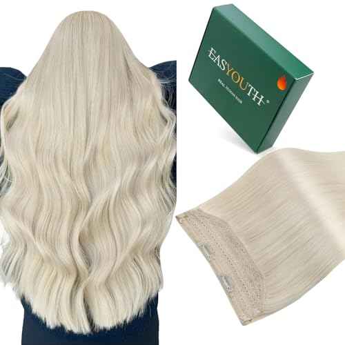 Easyouth Wire Hair Extensions Blonde Invisible Wire Hair Extensions Human Hair White Blonde 16 Inch 80g Secret Fish Line Hair Extension Soft Hair One Piece Hair Extension Natural Look
