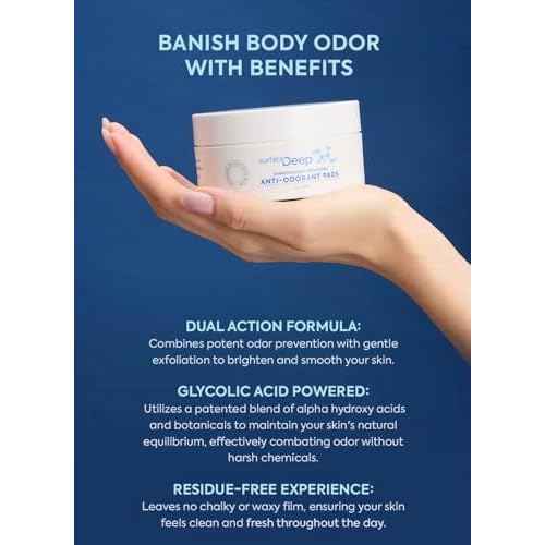 Surface Deep Anti-Odorant Pads ? Deodorant Odor Prevention & Skin Care in One | 50 Pads in Jar | Dermatologist-Developed | Glycolic Acid Exfoliation | Aluminum-Free, Vegan & Cruelty-Free