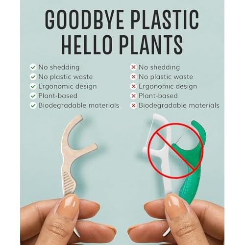 Floss Picks Biodegradable (200pcs) - Plant Based Dental Floss Picks, Natural Flossers for Adults & Kids, Nontoxic Vegan Tooth Pick Flossers & Eco Floss Sticks - Double Thread Unflavored