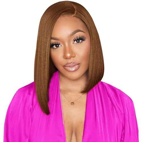 Chocolate Brown Bob Wig Human Hair Wear and Go Glueless Wigs Pre Plucked Pre Cut 4x4 Lace Closure Glueless Short Straight Bob Wigs for black women Human Hair 14 inch