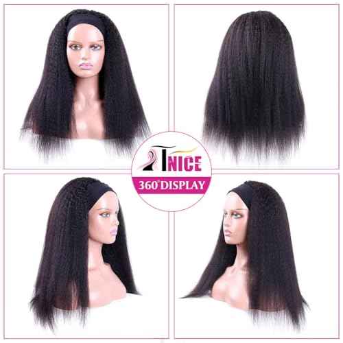 TNICE Kinky Straight Headband Wig Human Hair 26 Inch Headband Wigs for Black Women Glueless None Lace Front Yaki Straight Human Hair Headband Wig Brazilian Virgin Hair Wigs Natural Black 180% Density