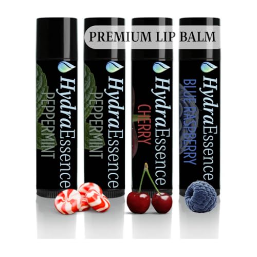 Premium Lip Balm Lightweight 4-Pack | Cherry, Blue Raspberry & Peppermint (2) | Natural Ingredients with Shea & Cocoa Butter | Made in USA | 0.15 oz Each