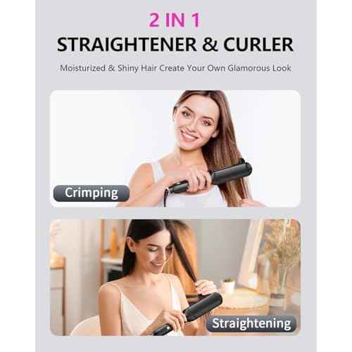 Hair Crimper Waver, Professional Hair Straightener Beach Waves Curling 4 Interchangeable Ceramic Plates, Hair Crimper Auto Temp Control Wide Plate Hairs Straightener & Styling Tool for All HairsTypes