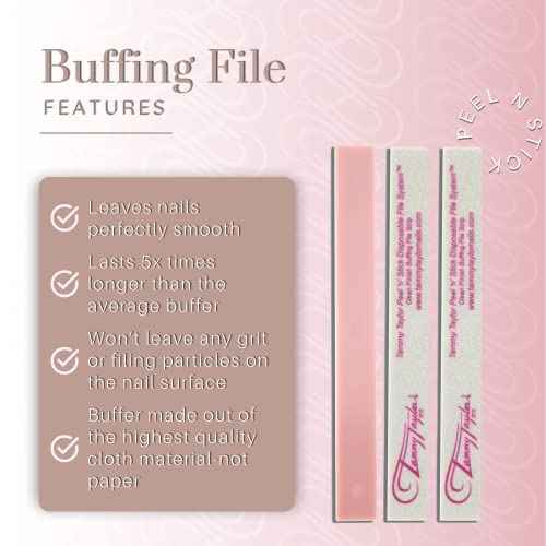 Tammy Taylor Peel ¡®N¡¯ Stick Clean Finish Buffer, Natural Nail Buffing File for Fingernails and Toenails, Sanitary, Replaceable, Durable Cloth Material (25 Pack)