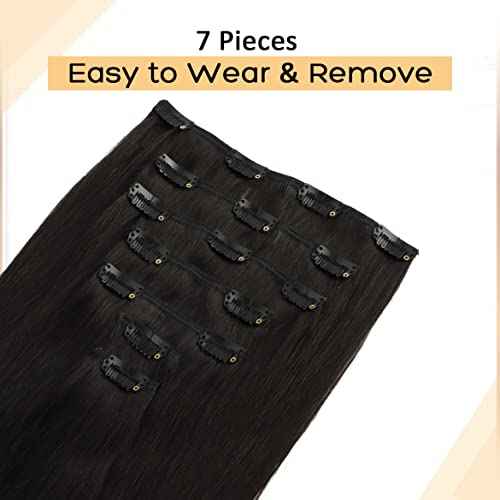 Clip in Hair Extensions, 20 inch 120g Natural Black in Hair Extensions Real Human Hair 7pcs Straight Double Weft Human Hair Clip in Hair Extensions
