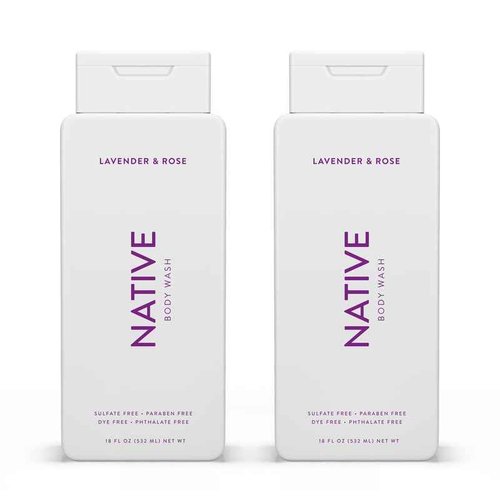 Native Body Wash Contains Naturally Derived Ingredients | For Women & Men, Sulfate, Paraben, & Dye Free Leaving Skin Soft and Hydrated | Lavender & Rose 18 oz - 2 Pk
