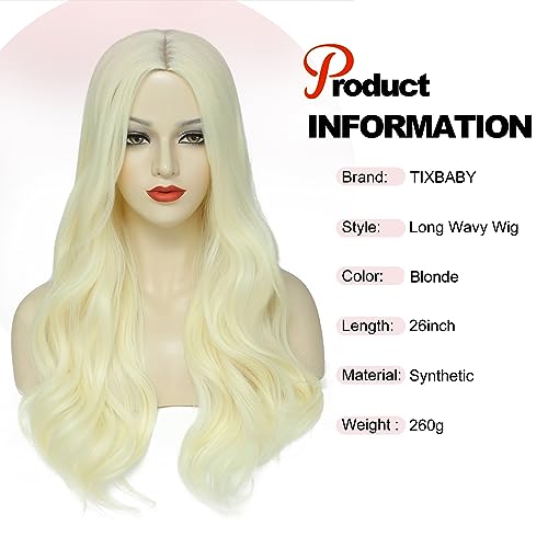 TIXBABY Blonde Wig for Women Long Blonde Wigs 26inch Synthetic Natural Looking Part Wavy Wig