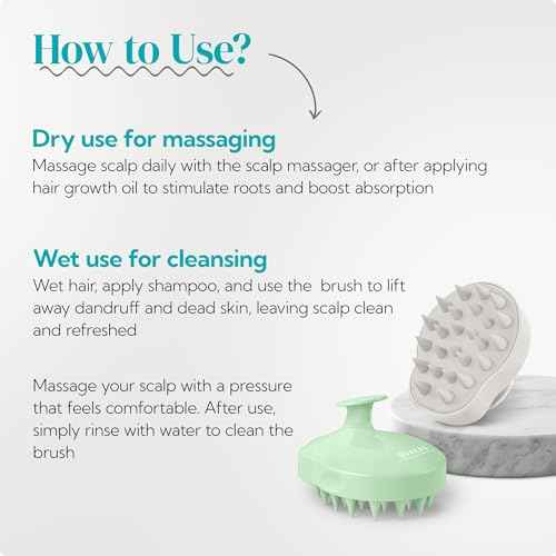 HEETA Scalp Massager Shampoo Brush 2 Pack, Soft Silicone Bristles to Remove Dandruff, Waterproof Scrubber for Wet Dry Hair, Suitable for Men & Women (Light Beige&Green)