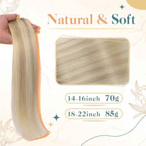 Sindra Wire Hair Extensions Human Hair Ash Blonde Highlights Bleach Blonde Fishing Line Remy Human Hair 22Inch 85g Remy Invisible Wire Extensions W22#18P613