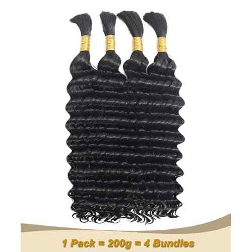 Bulk Human Hair for Braiding - 12A Curly Human Hair Bundles for Black Women - 20 inch, Deep Wave, No Weft, Boho Braids - 100% Unprocessed Brazilian Virgin Human Hair Extensions - Beauty Youth