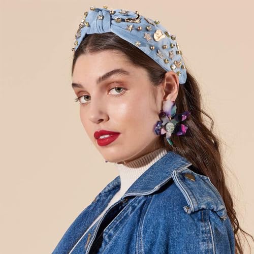 MOLOCH Western Headband Cowgirl Headband for Women Cowboy Boot Hat Stars Knotted Headband Crystal Jeweled Top Knot Hairband Western Country Concert Hair Accessories Bachelorette Outfit Gifts