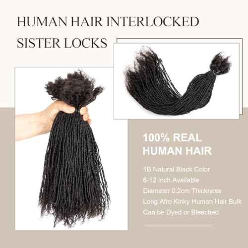 DAIXI Handmade Interlocking Sisterlocks Curly Tips 100% Real Human Hair Permanent Micro Locs Extensions Natural Looking Soft Dreadlocks Can Be Bleached and Dyed.(1B - 0.2cm, 12 Inch 60 Strands)