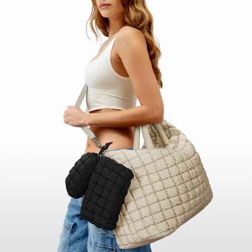 Quilted Makeup Bag and Zip Card Pouch Key Chain Puffer Cosmetic Bag Travel Cute Makeup Bag Organizer Mini Coin Purse