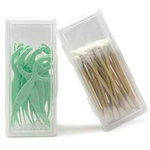 Cotton Swab Holder for Travel, 2 Pcs Portable Small Dental Floss Holder Clear Plastic Cotton Pad Holder, Travel Floss Picks Case Storage Containers with Dustproof Lid