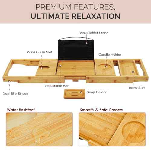 Foldable Bathtub Tray Caddy - Expandable Bath Tray for Tub | Secure, Non-Slip Bathtub Caddy for Tub for Bath Accessories, Self Care Home Spa Gift Set, Relaxing Gifts for Women, New Moms, House Warming