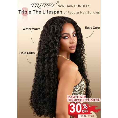 TRIIPPY Water Wave Bundles Human Hair,Curly Single Bundle by 100% Raw Cambodian Human Hair,Triple The Lifespan Over Regular Virgin Hair Bundle,No.1 Raw Hair Brand On Amazon(16 Inch,Natural Color)