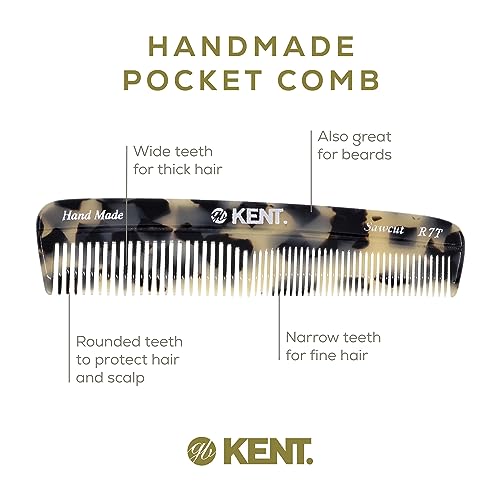Kent Set Men's Hair Pocket Combs, T White 81T X-Small, FOT All Fine Tooth, R7t Double Toothed Fine and Coarse. Best Hair, Beard and Mustache Grooming Kit for Travel and Home Care, Handmade in England