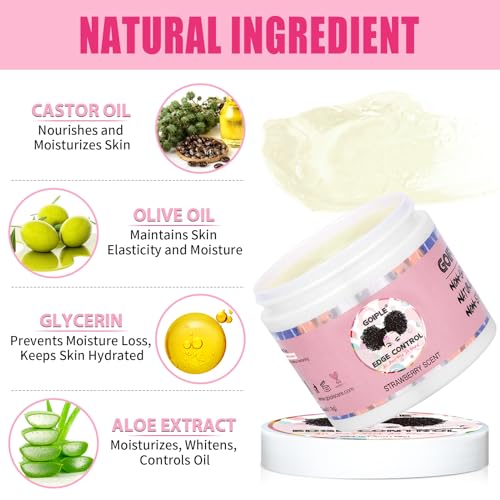 Edge Control Wax Strong Hold Non-greasy Hair Styling Gel - Edge Wax No Flaking Edge Control for Black Hair Edge Wax for Women Rosemary Hair Oil for Hair Growth Edge Brush Hair Braid Bonnet(7pcs)