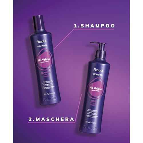 Fanola Wonder No Yellow Purple Hair Mask - Acidic pH Deep Conditioning Hair Mask for Blonde, Bleached & Grey Shades - Intense Violet Pigment Neutralizes Brassy Tones (33.8 Ounce)