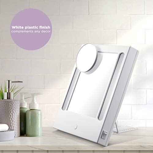 Conair Lighted Makeup Mirror, LED Vanity Mirror, 1X/5X Magnifying Mirror, Corded in Glossy White