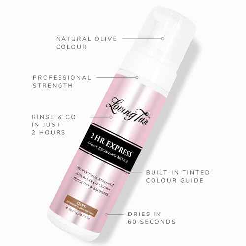 Loving Tan 2 HR Express Self Tanning Mousse, Dark - Streak Free, Natural, Professional Quality - 5+ Sunless Self Tanner Applications per Bottle, Cruelty Free, Naturally Derived DHA - 6.7 FL Oz