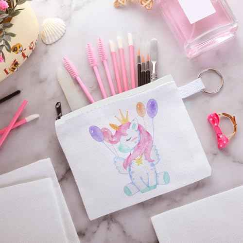 Frienda 30 Pieces Sublimation Blank Small Coin Canvas Makeup Bags Bulk Cosmetic DIY Craft Pouch with Zipper Coin Purse Pencil Pouch Travel Toiletry Organizer(White)