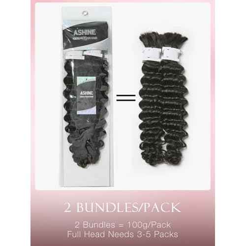 ASHINE Human Braiding Hair for Boho Braids Deep Wave Bulk Pre-Separated Strands 100% Human Hair 2 Bundles/Pack 100g 16 Inch Natural Color Easy to Braid