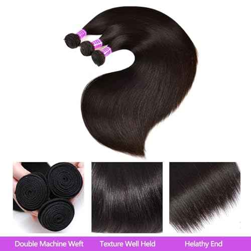 12A Human Hair Bundles Straight 28 28 28 Inch Brazilian Straight Human Hair for Women 100% Unprocessed Virgin Straight Hair Bundles Deals Hair Extensions Natural Color