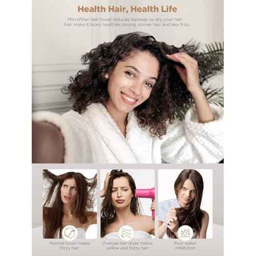 Hicober Microfiber Hair Towel, 2Packs Hair Turbans Wrap for Women Wet Hair, Hair Drying Towels for Curly Hair Anti Frizz(Purple,Pink)