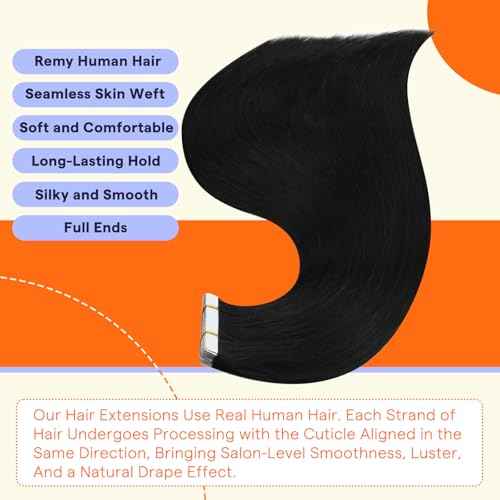 Full Shine Tape in Hair Extensions Human Hair 22 Inch Color 1B Natural Black Invisible Double Sided Remy Human Hair Tape in Extensions 100 Grams Straight Seamless Skin Weft Extensions 40PCS